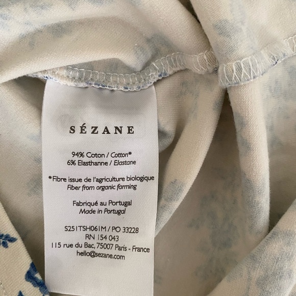 Sezane Amara T-Shirt Fiori Blue Print Size Small - Picture 5 of 7